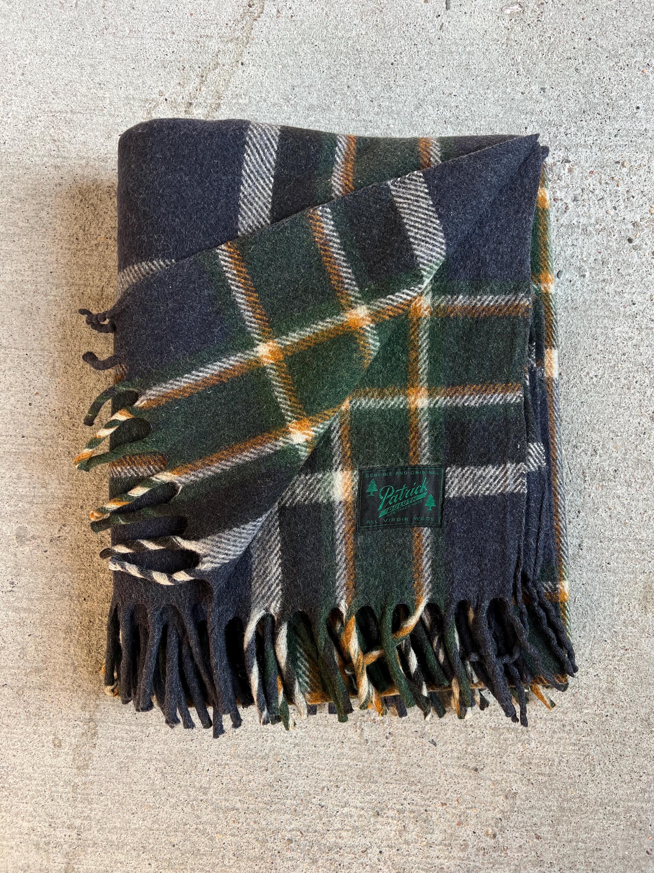 Vintage 1930s 1940s Plaid Fringe Throw Blanket, Patrick Duluth, 72
