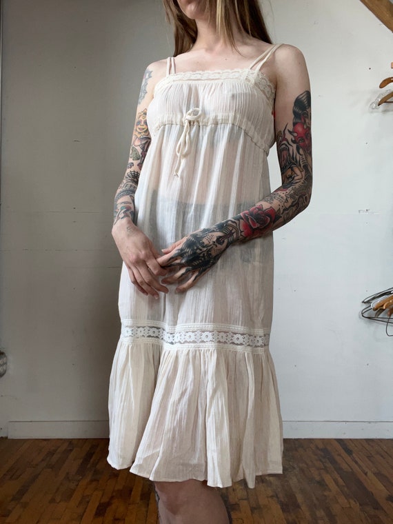 Med, 1970s Cream Boho Dress, Sleeveless, Cottage C