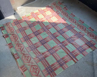 Vintage 1940s Cotton Reversible Camp Blanket, Beacon Style, 68 x 68