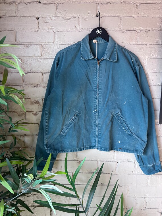 L, 1950s Green Work Jacket, Cropped, Cotton - image 2