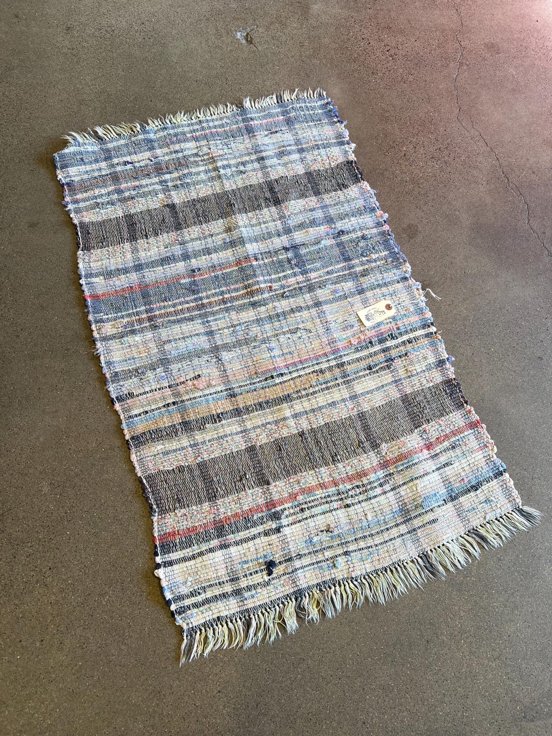 Vintage 1930s 1940s Striped Rag Rug, Fringe Ends - Etsy