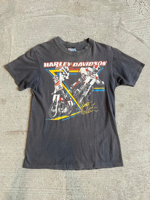 Sm Med, 1980s Harley Davidson Racing T-shirt, Bla… - image 1