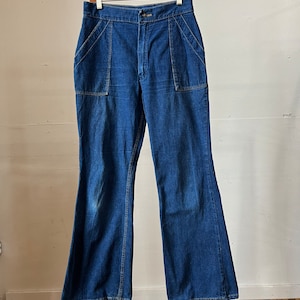 31&quot; Waist, 1970s Dark Wash Wrangler Flare Jeans, Vintage Clothing - A