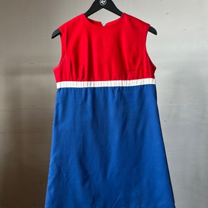 1960s Sleeveless A-Line Dress, Red White Blue, Summer, Mod H image 1