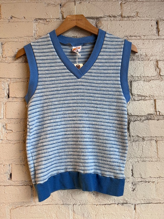 XS SM, 1970s WRANGLER Striped Sweater Vest, Blue