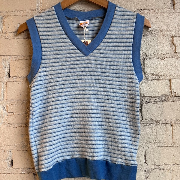 XS SM, 1970s WRANGLER Striped Sweater Vest, Blue