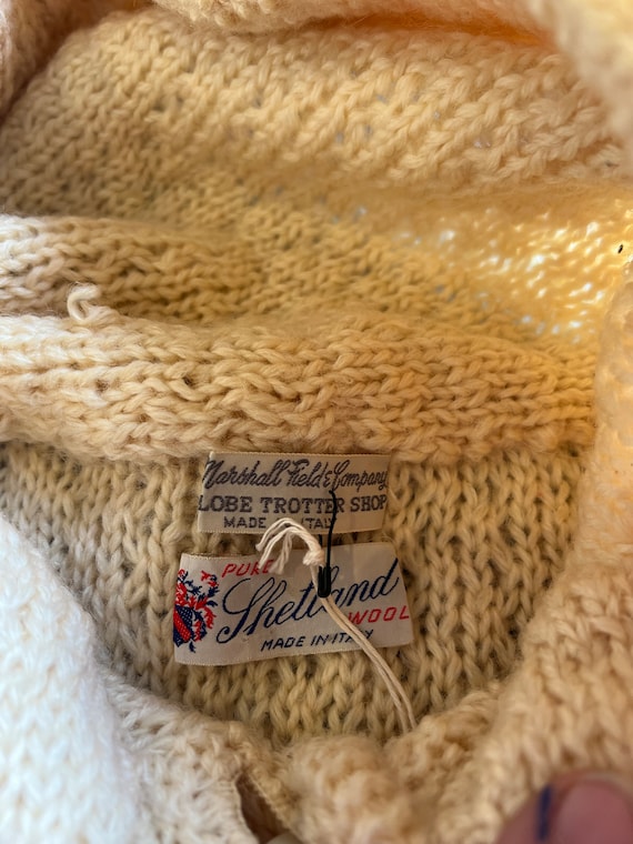 Med, 1950s Shetland Wool Cream Hooded Cardigan Sw… - image 4