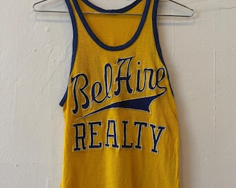 Vintage 60's Bel Air Realty Stitched Yellow Graphic Tank Top Small
