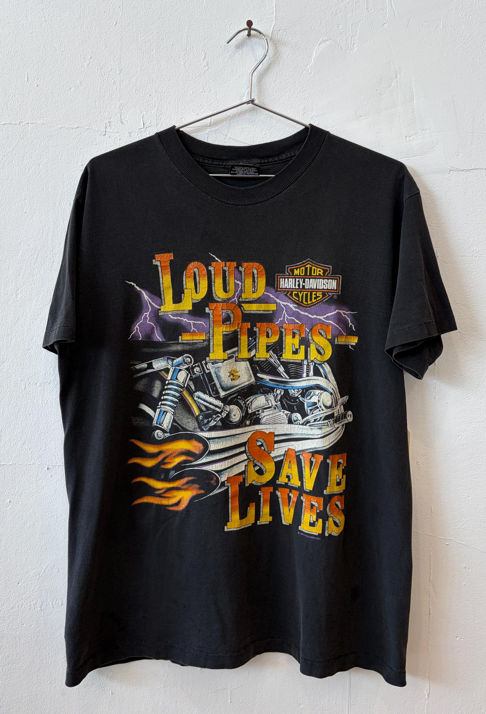 Vintage 90's Harley Davidson Loud Pipes Motorcycle Biker Black