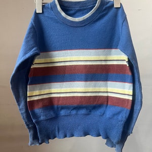 Childrens 1950s Cotton Striped Long Sleeve, Blue, Vintage, Kids - G