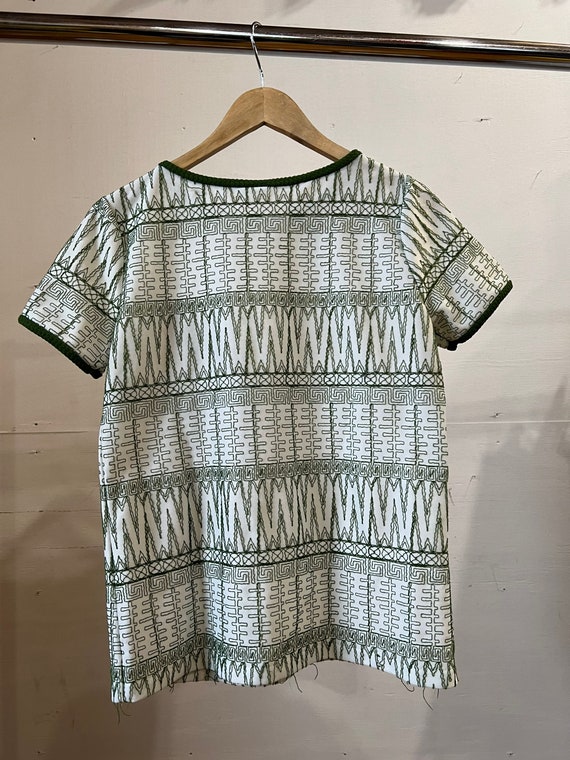 Sm Med, 1970s Embroidered Pattern Shirt, Green - E - image 4