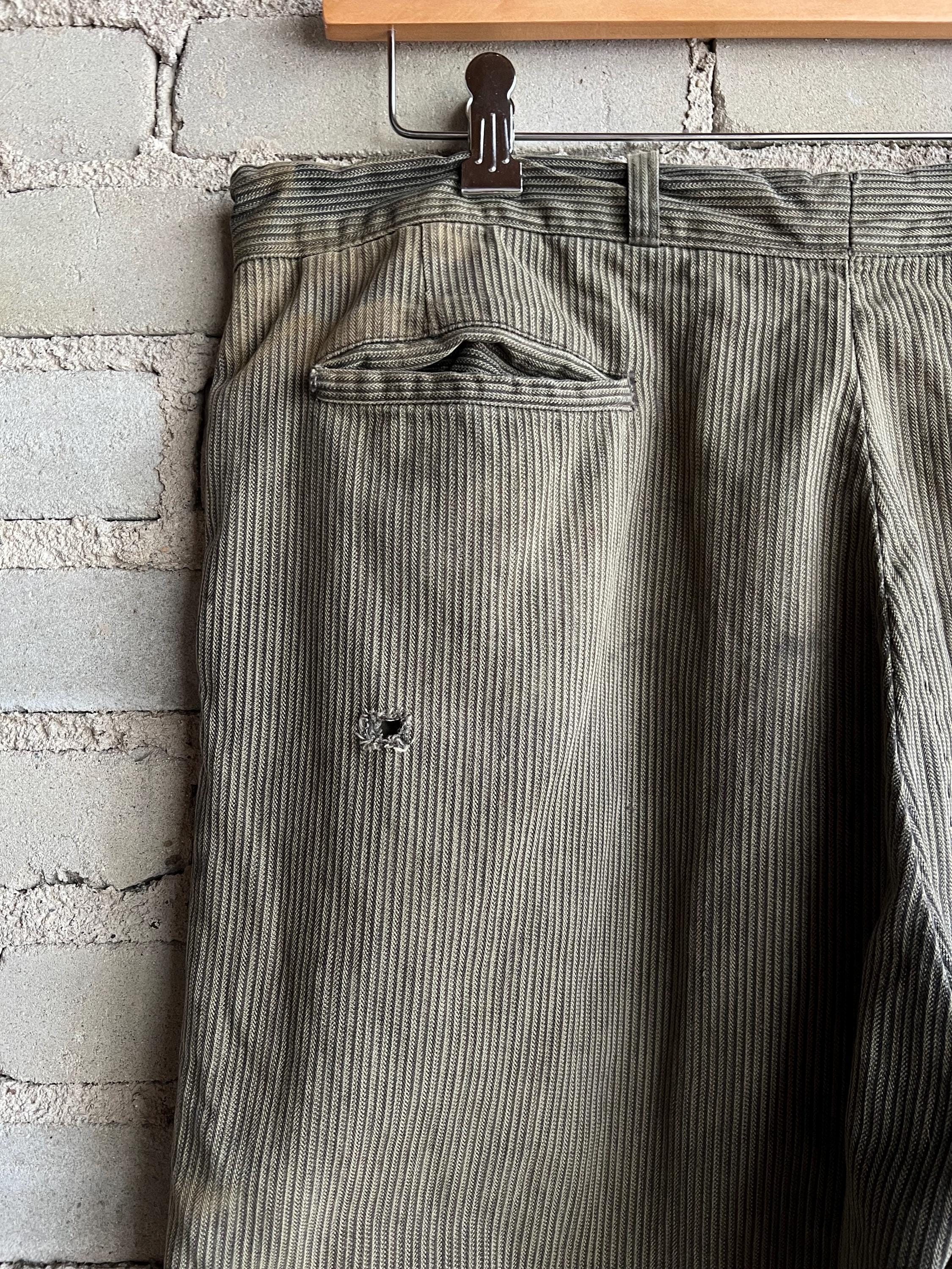 1940’s VINTAGE FRENCH STRIPE WORK PANTS 40's] French Vintage Cotton Striped Work Pants 