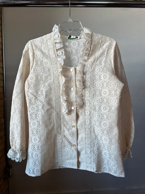 1970s Cream TumbleWeeds Lace Shirt, BOHO, Cute