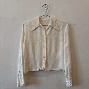 Vintage 40s 50's Loop Collar White Button Up Blouse Shirt Medium