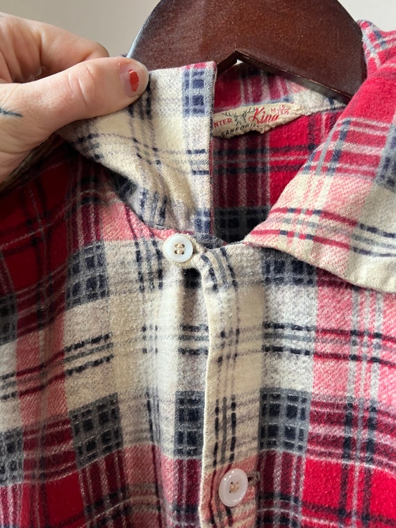 L, 1950s Plaid Winter King Loop Collar Flannel, R… - image 3