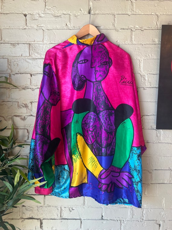 XXL, 1980s Picasso Button Down Shirt, Polyester, … - image 3