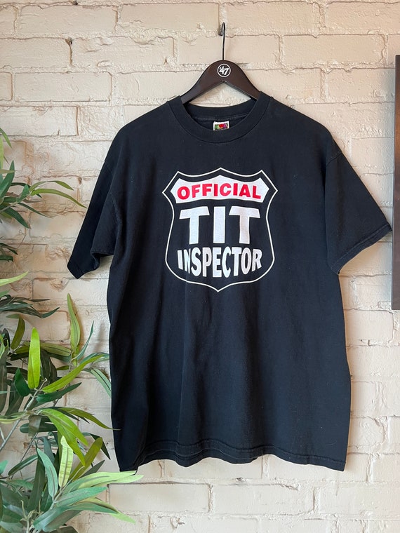 XL, Y2K Official Tit Inspector T-Shirt, Black, Fun