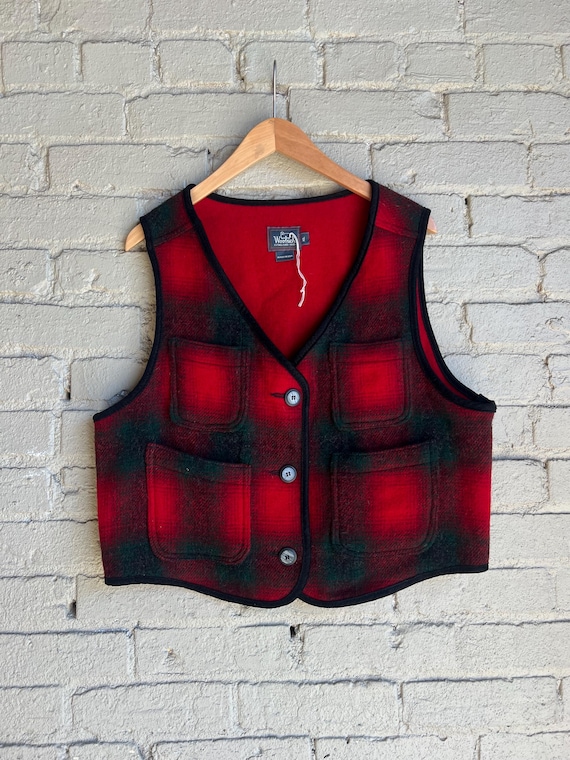 Woolrich Vintage Plaid Wool Vest, Red - Etsy Israel