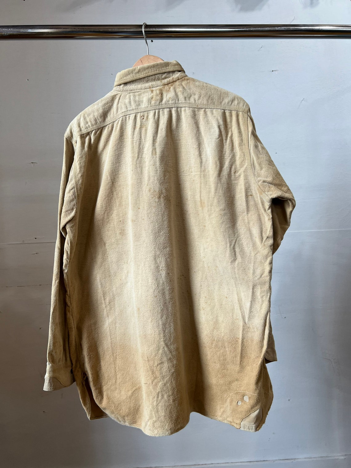 XL, 1930s Khaki Moleskin Chinstrap Work Shirt, JcPenny image 9