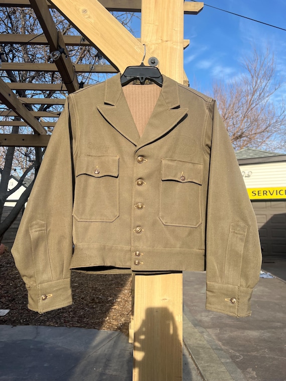 Med, Vintage 1930s 1940s Ike Style Wool Gabardine Jacket, Cropped