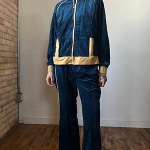 L, 1970s Women's Wilson Velour Track Suit, Blue Tan - L - Etsy