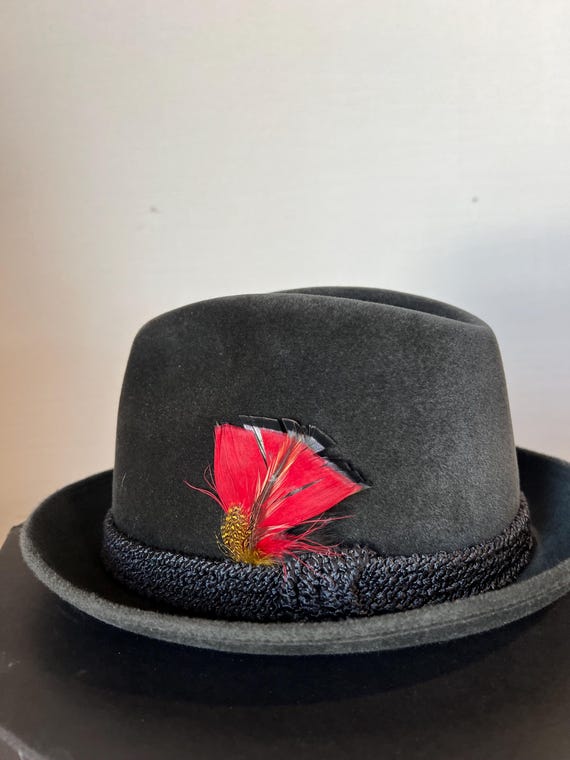 7 3/8, New in Box P&C Habig Wein Feather Hat Fedora, Black  display picture 3