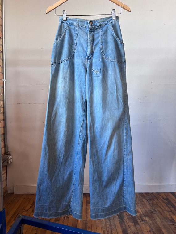 25” Waist, 1970s Denim Flare Jeans, As Is - B - image 1