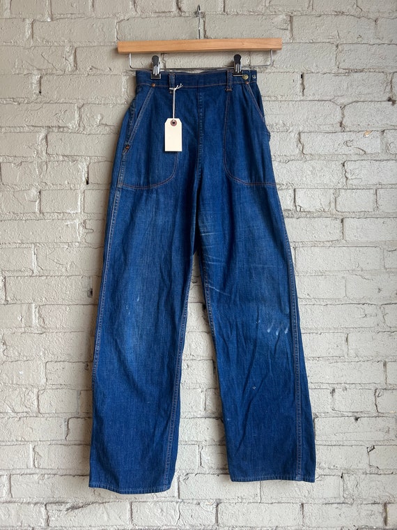 24" Waist, 1940s 1950s Side Zip Jeans, Dark, Women