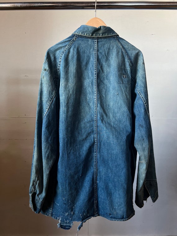 L XL, 1930s Blue Knight Two Pocket Chore Jacket, … - image 6