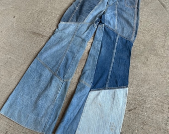 26&quot; Waist, 1970s Patchwork Flare Jeans, Antonio Giuseppe, Cotton, O