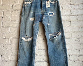 33&quot; Waist, Vintage Big E Hidden Rivet Levis 501, V Stitch, Selvedge, Denim Workwear, 1950s 1960s