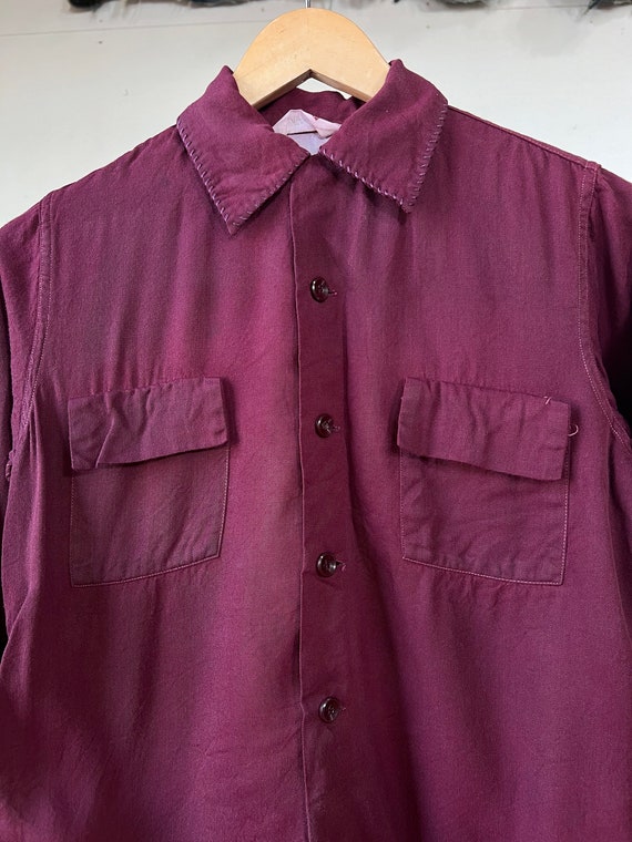 Kids 1950s Burgundy Rayon Loop Collar Shirt, Vintage