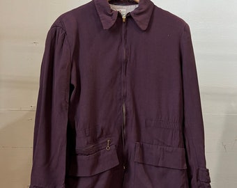 Med, 1950s Red Campus Gabardine Jacket, Pockets, Burgundy
