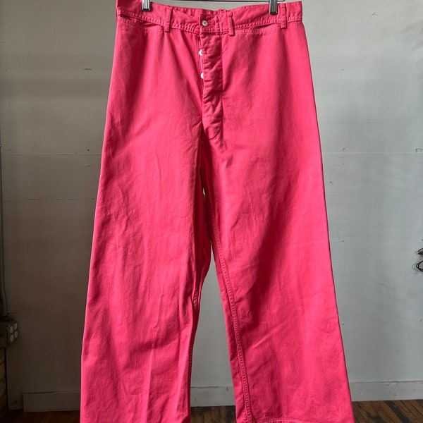 32" Waist, Vintage Over Dyed USN Sailor Pants, Military, Pink - B
