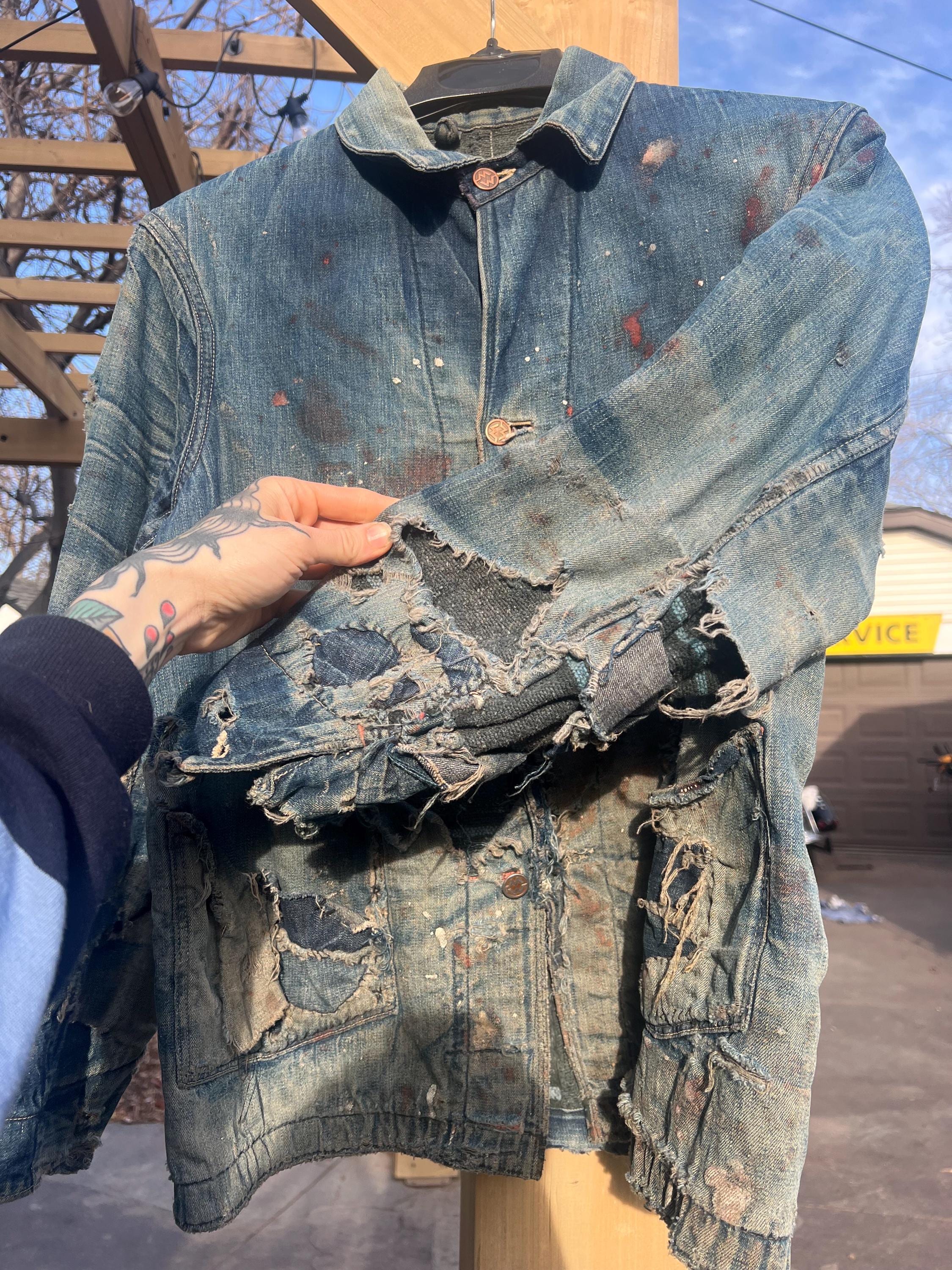 Vintage 1930s Montgomery Wards Denim Chore Jacket - Thrashed (AS