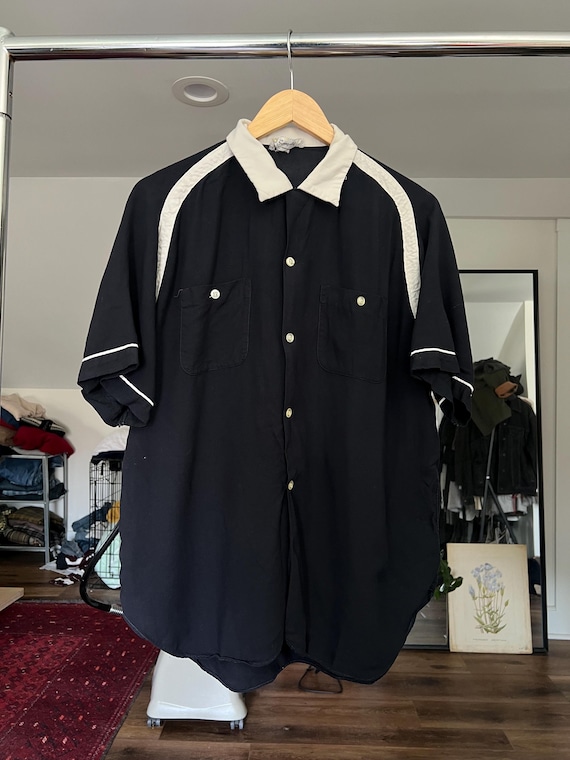 50’s Rayon Bowling Long Sleeve Shirts XL, Vintage 1950s Swinger Rayon Bowling Shirt, Loop Collar