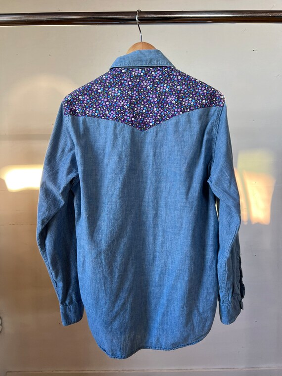 Large, 1950s 1960s Floral Big Smith Chambray, Sel… - image 6
