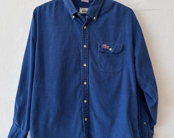 Vintage 80's Lacoste One Pocket Corduroy Cotton Blue Button Up Shirt Large