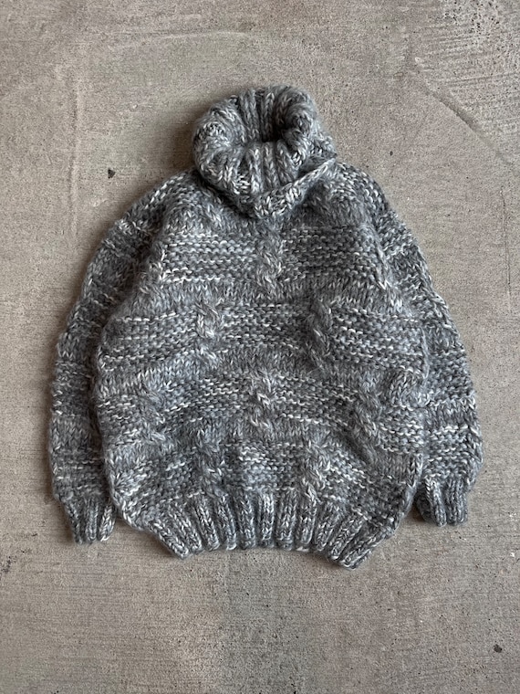 XL, Handmade Chunky Knit Grey Sweater, Pullover - 