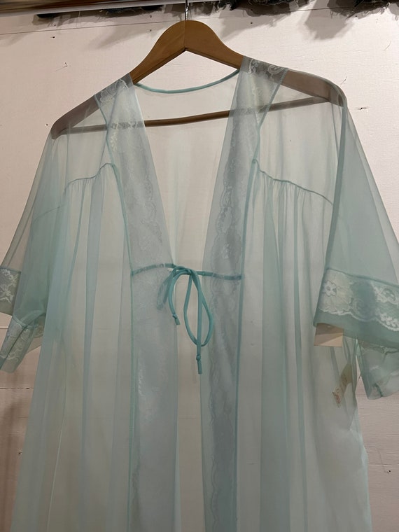 Large, 1960s 1970s Sears Sheer Blue Robe, Sleepwe… - image 3