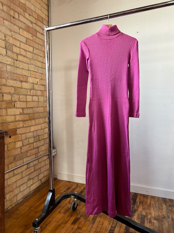 Sm M, 1970s Ribbed Pink Maxi Dress, Hubba Hubba B… - image 1