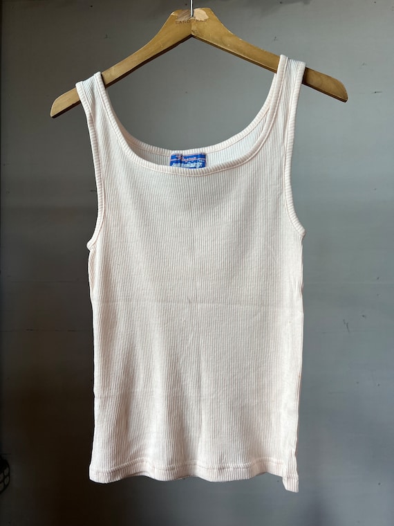 Sm, 1980s 1990s Baby Pink Ribbed Tank Top, Cute, S