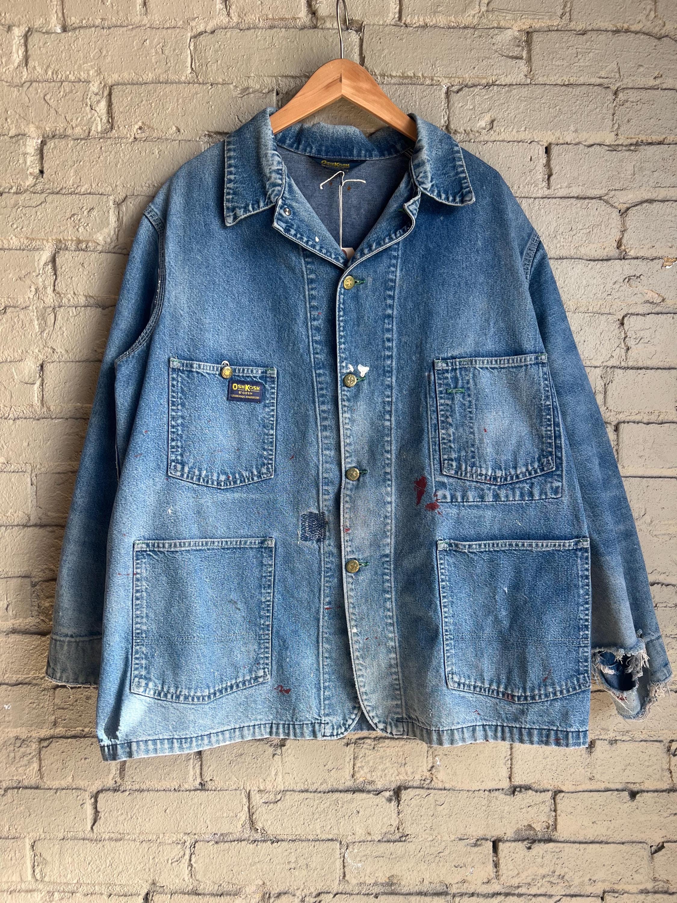 L XL, Vintage 1970s Osh Kosh Workwear Denim Chore Jacket, Four