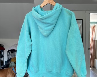 Large, Vintage 1960s Turquoise Cotton Zip up Hoodie