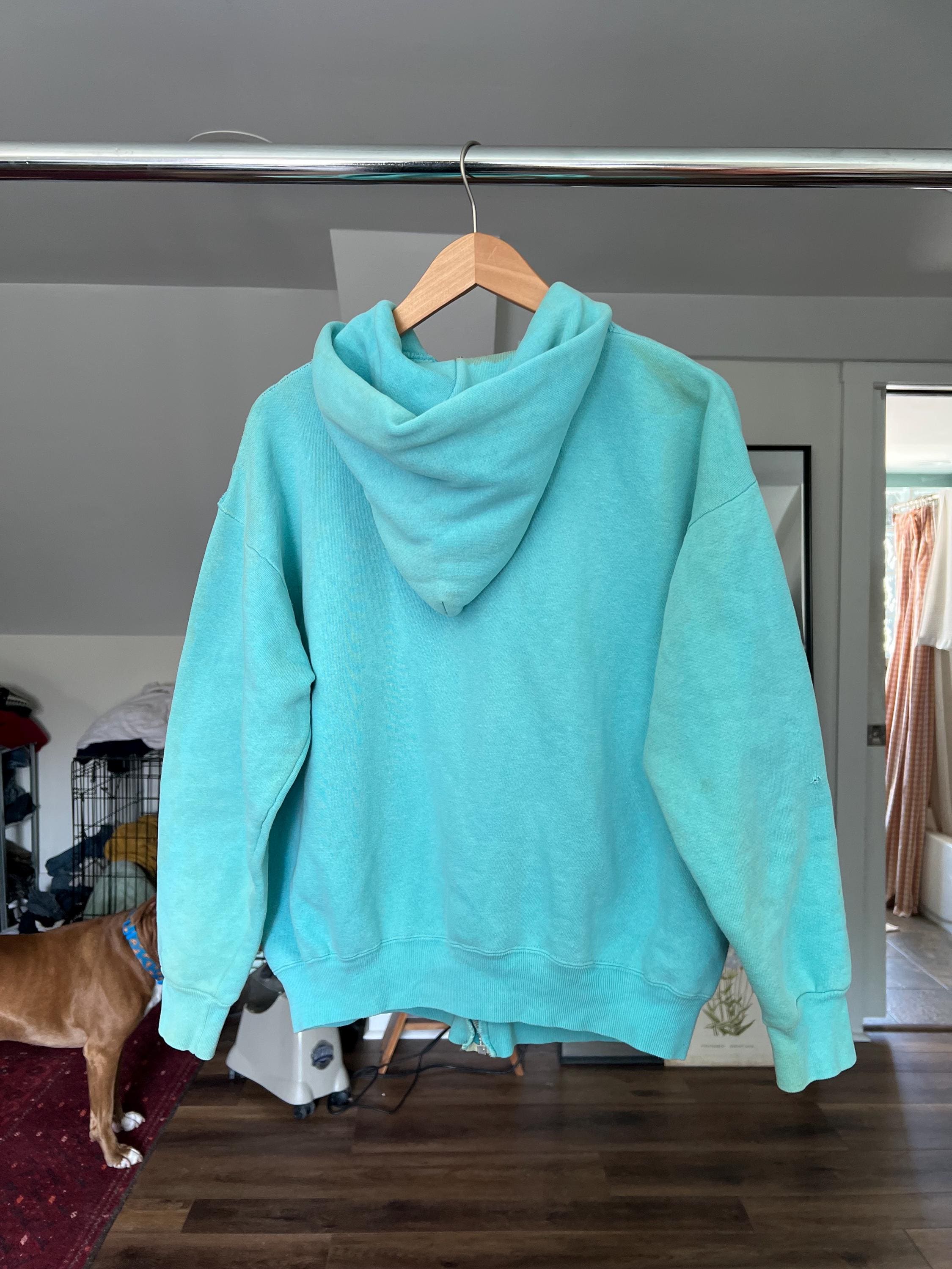 50s 60s 【BIG SIZE】 vintage sweat hoodie Large, Vintage 1960s Turquoise Cotton Zip up Hoodie