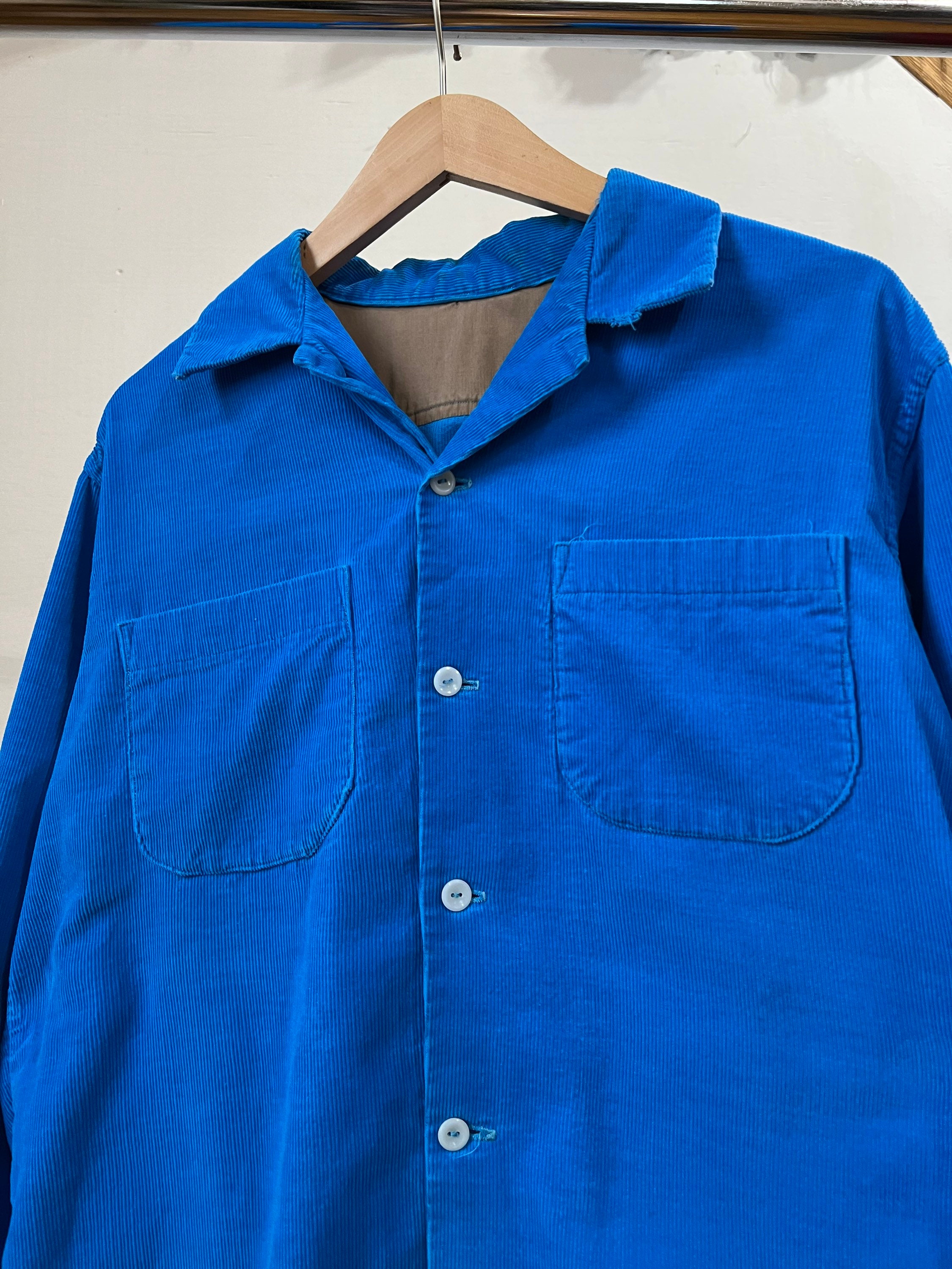 Large XL 1950s Blue Corduroy Button Down Shirt, Mens