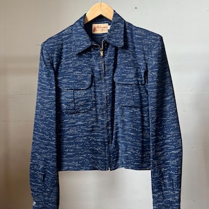 Vintage 1950s &quot;Palomino&quot; Rayon Zip Up Ricky Jacket, Atomic Fleck, Rockabilly, Blue, R