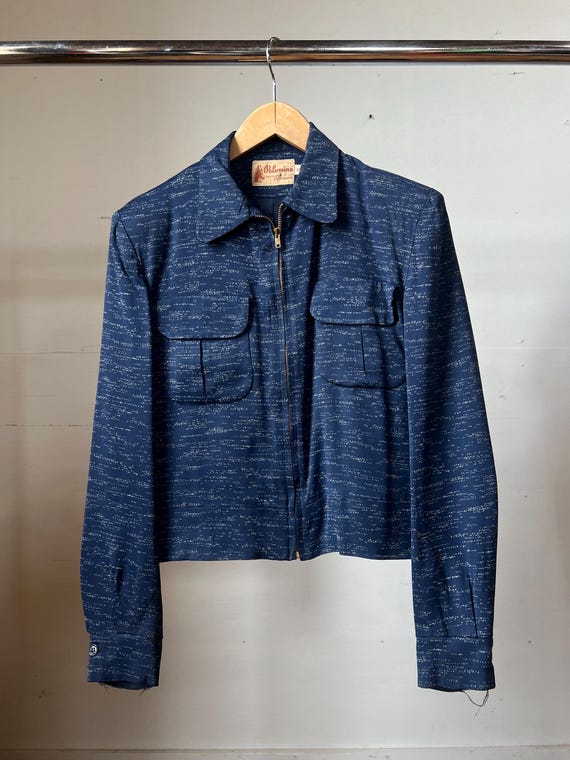 ジャケット・アウター 1940's rayon Ricky jacket [dead stock] Vtg 1940s Navy Blue And Grey Reversible Rayon Gabardine