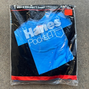 XL, 1980s Deadstock BLUE Pocket T-Shirt, Hanes, Cotton - G