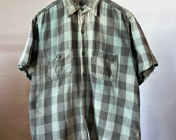 Large, 1940s Five Brothers Green Cotton Flannel, Short Sleeve - Etsy